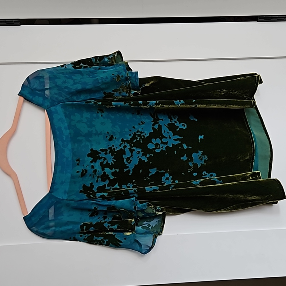 Maeve | Velvet Burnout Sheer Blouse | Turquoise | Sz L | NWT